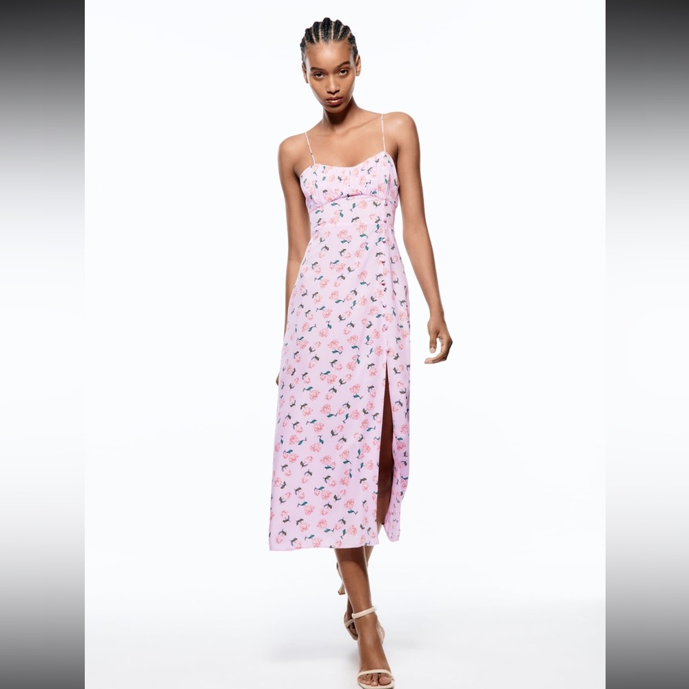 NWT- Zara pink floral midi dress